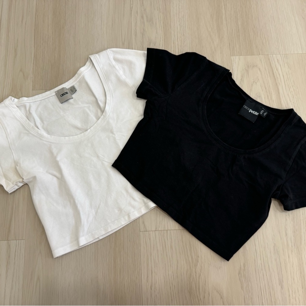 ASOS Cropped Scoop Neck Short Sleeve 2-Pack XS US 2/4